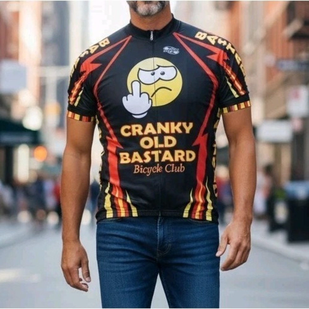 Crank Old Bastard Full-Zip Mens Cycling Jersey, Black, Humor, Size L,